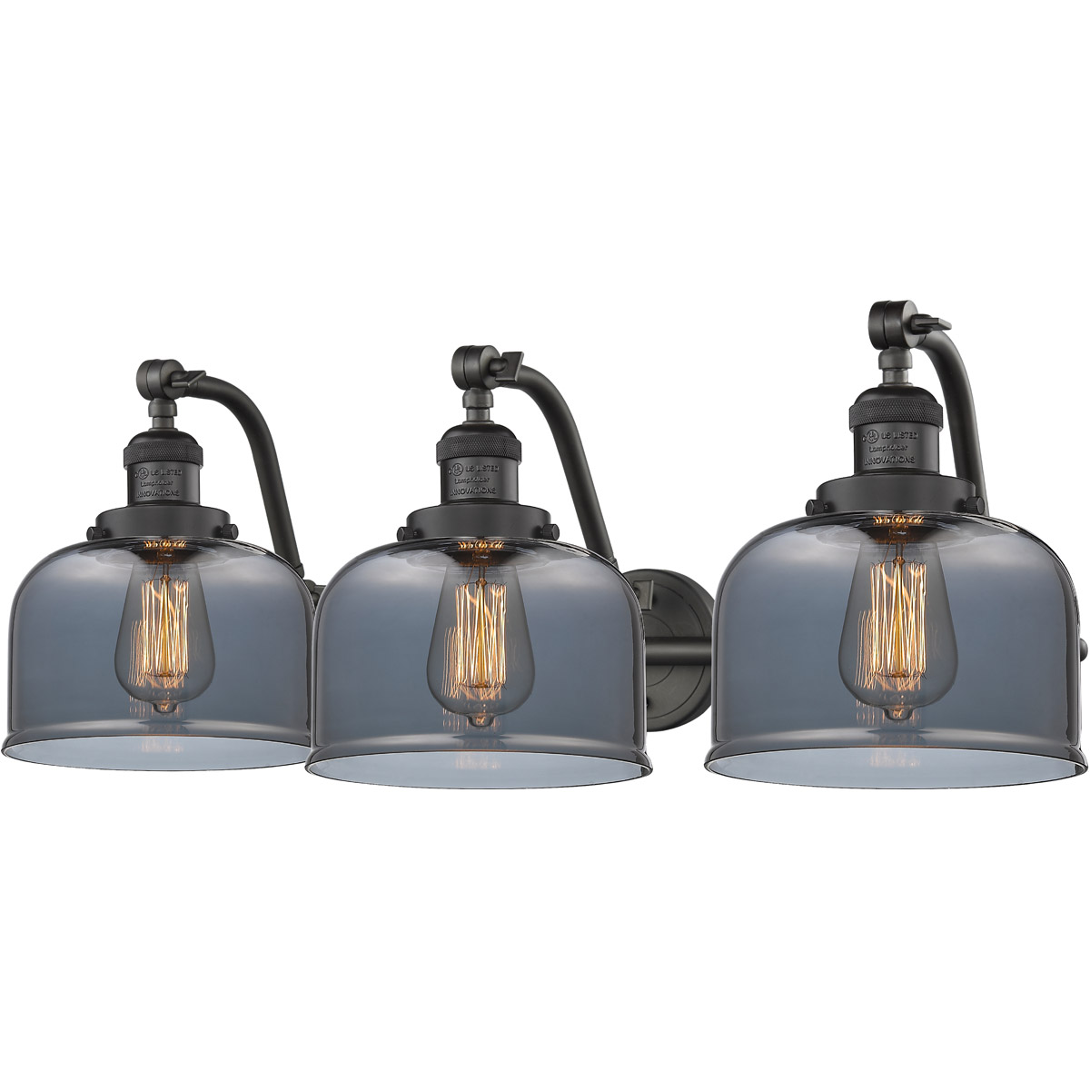 Innovations Lighting 515-3W-OB-G73 Franklin Restoration Large Bell 3 Light 28 inch Oil Rubbed Bronze Bath Vanity Light Wall Light in Plated Smoke Glas