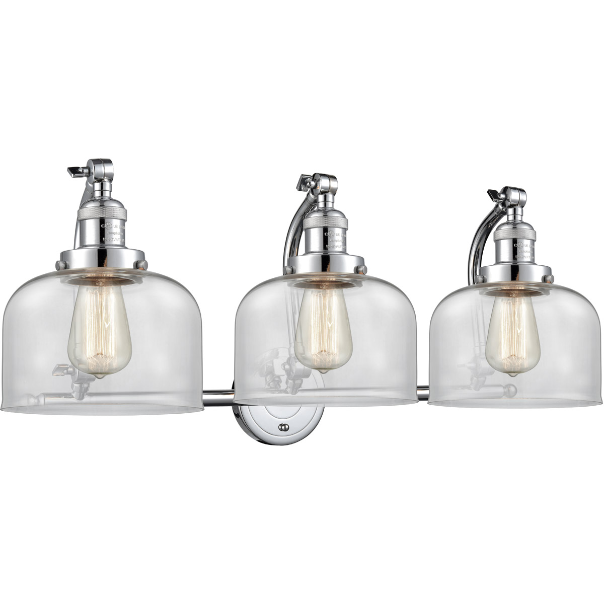 Innovations Lighting 515-3W-PC-G72 Franklin Restoration Large Bell 3 Light 28 inch Polished Chrome Bath Vanity Light Wall Light in Clear Glass, Frankl