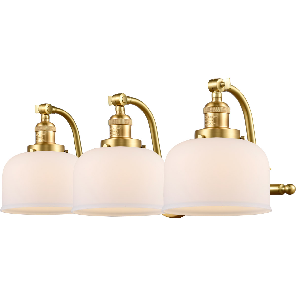 Innovations Lighting 515-3W-SG-G71-LED Franklin Restoration Large Bell LED 28 inch Satin Gold Bath Vanity Light Wall Light in Matte White Glass, Frank
