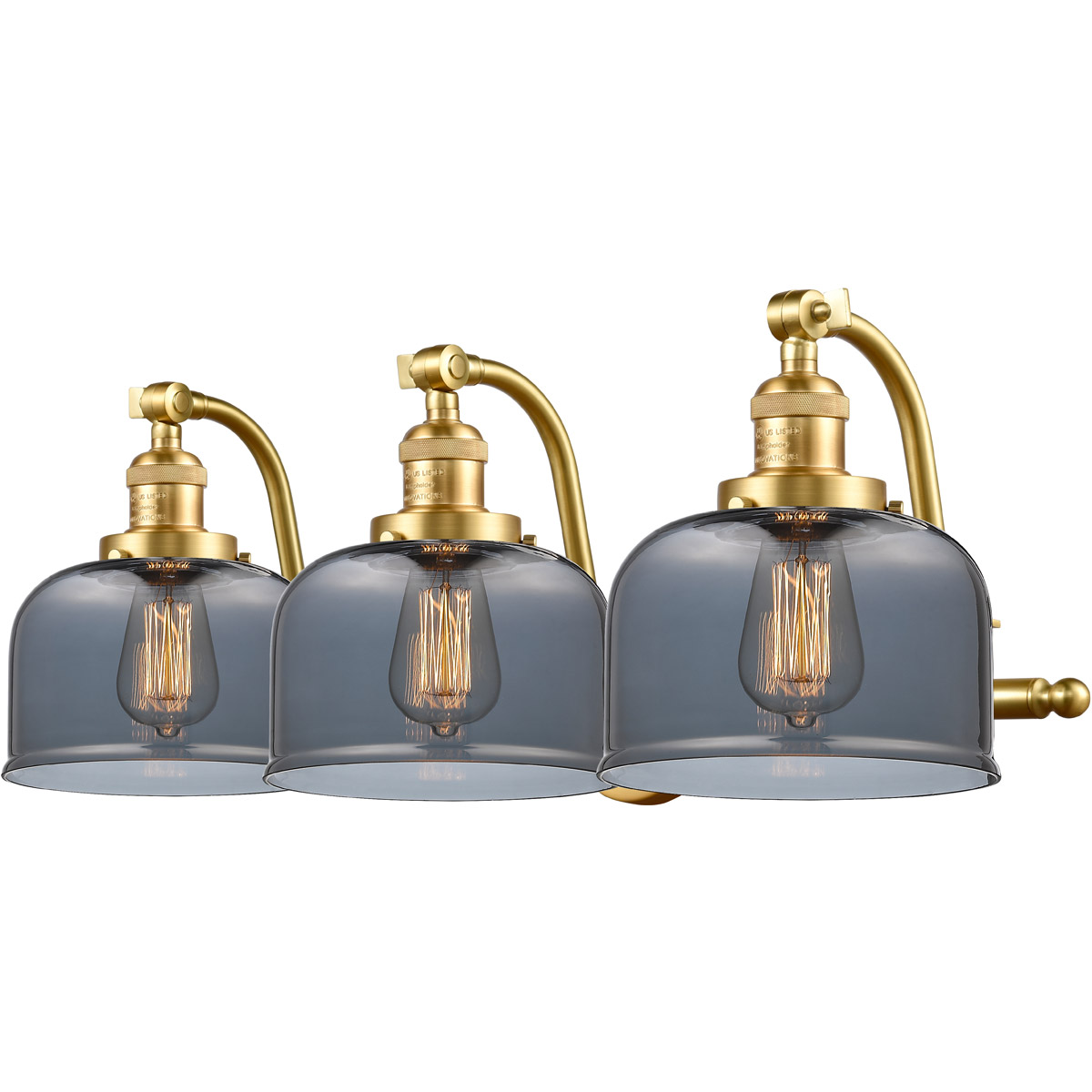 Innovations Lighting 515-3W-SG-G73 Franklin Restoration Large Bell 3 Light 28 inch Satin Gold Bath Vanity Light Wall Light in Plated Smoke Glass, Fran