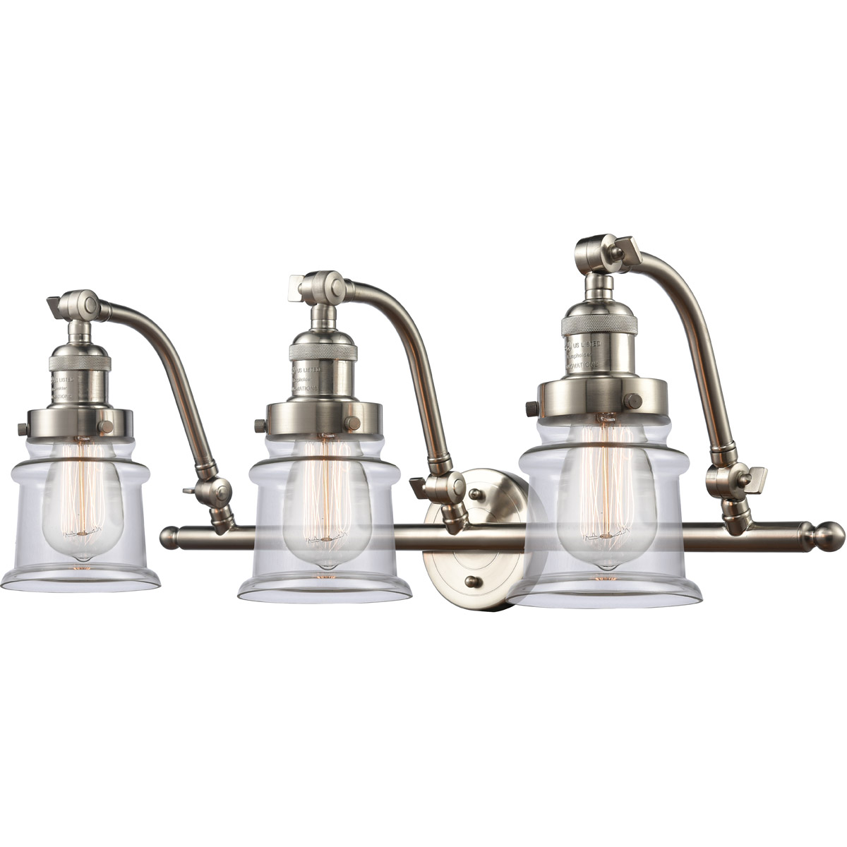 Innovations Lighting 515-3W-SN-G182S Franklin Restoration Small Canton 3 Light 28 inch Brushed Satin Nickel Bath Vanity Light Wall Light in Clear Glas