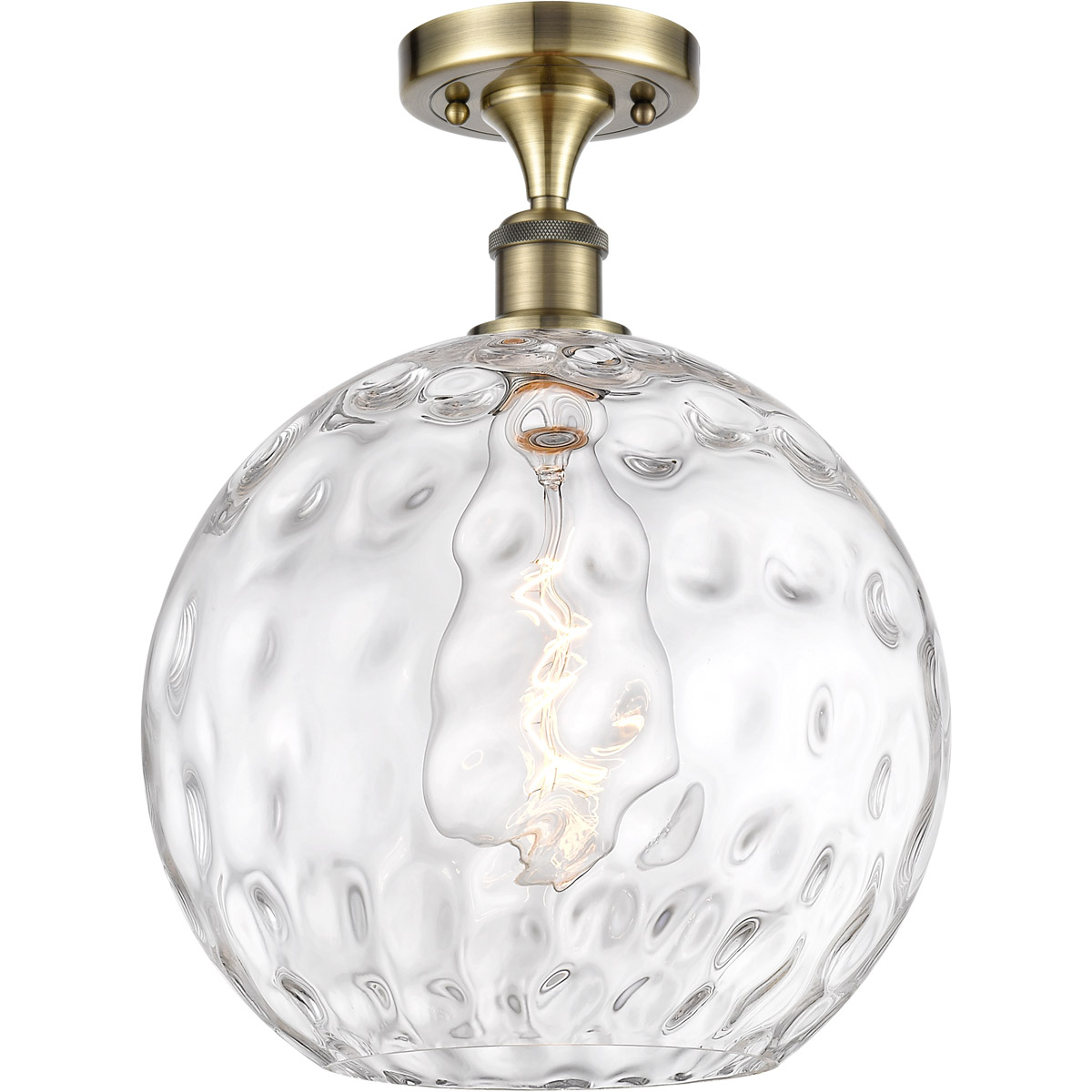 Innovations Lighting 516-1C-AB-G1215-12-LED Ballston Athens Water Glass LED 12 inch Antique Brass Semi-Flush Mount Ceiling Light