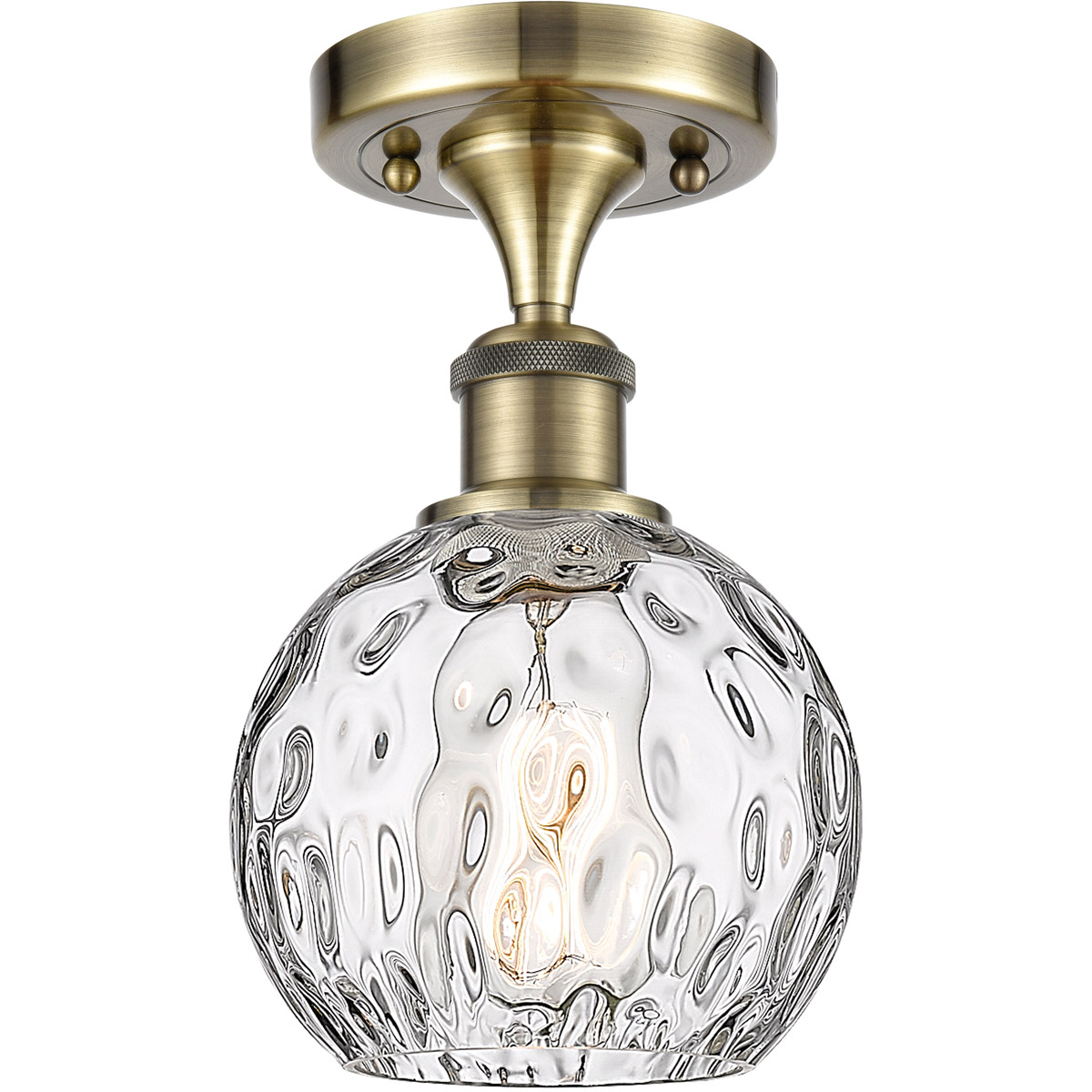 Innovations Lighting 516-1C-AB-G1215-6-LED Ballston Athens Water Glass LED 6 inch Antique Brass Semi-Flush Mount Ceiling Light