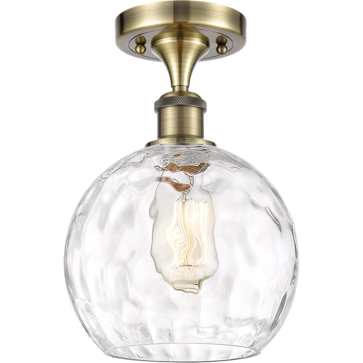 Innovations Lighting 516-1C-AB-G1215-8-LED Ballston Athens Water Glass LED 8 inch Antique Brass Semi-Flush Mount Ceiling Light