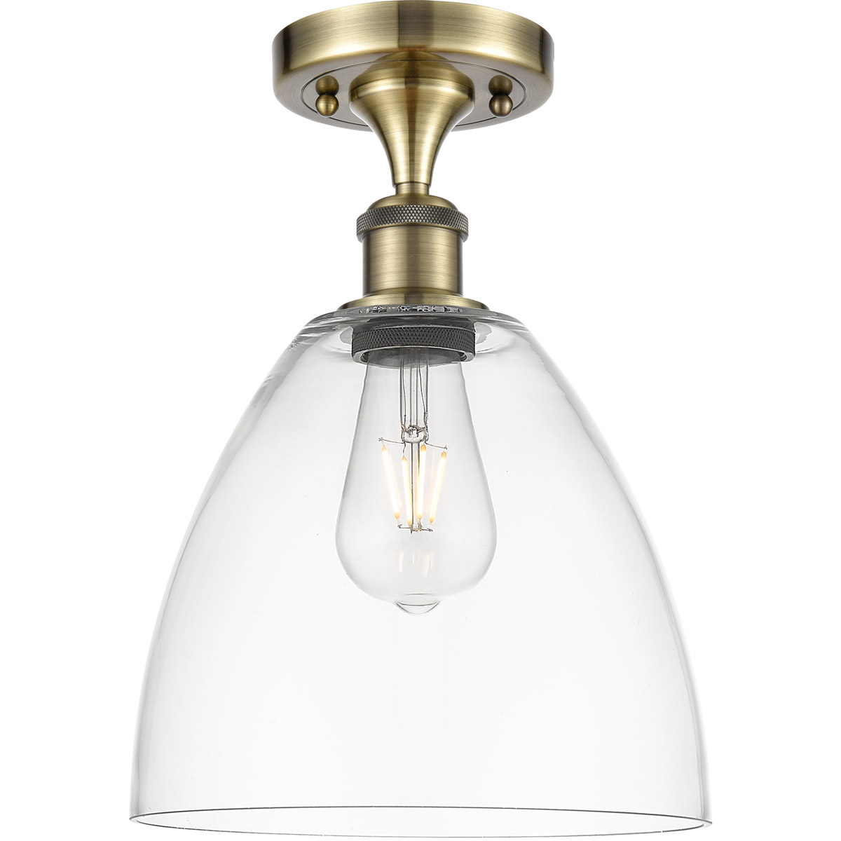 Innovations Lighting 516-1C-AB-GBD-92-LED Ballston Dome LED 9 inch Antique Brass Semi-Flush Mount Ceiling Light in Clear Glass