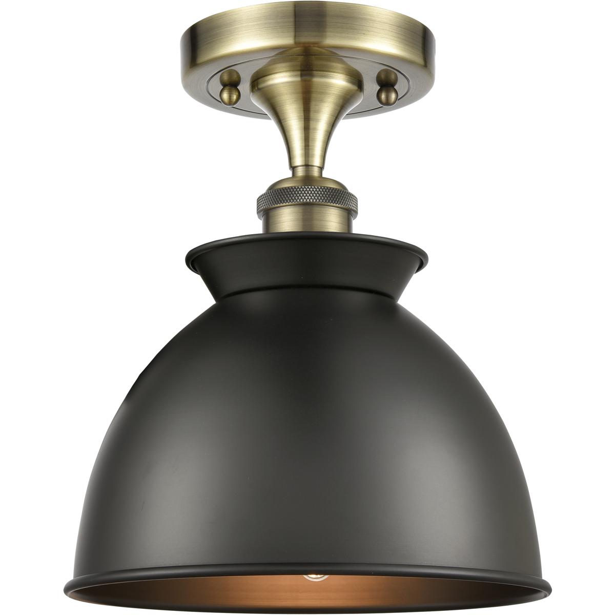 Innovations Lighting 516-1C-AB-M14-BK Ballston Adirondack 1 Light 9 inch Antique Brass Semi-Flush Mount Ceiling Light in Incandescent, Matte Black, Ba