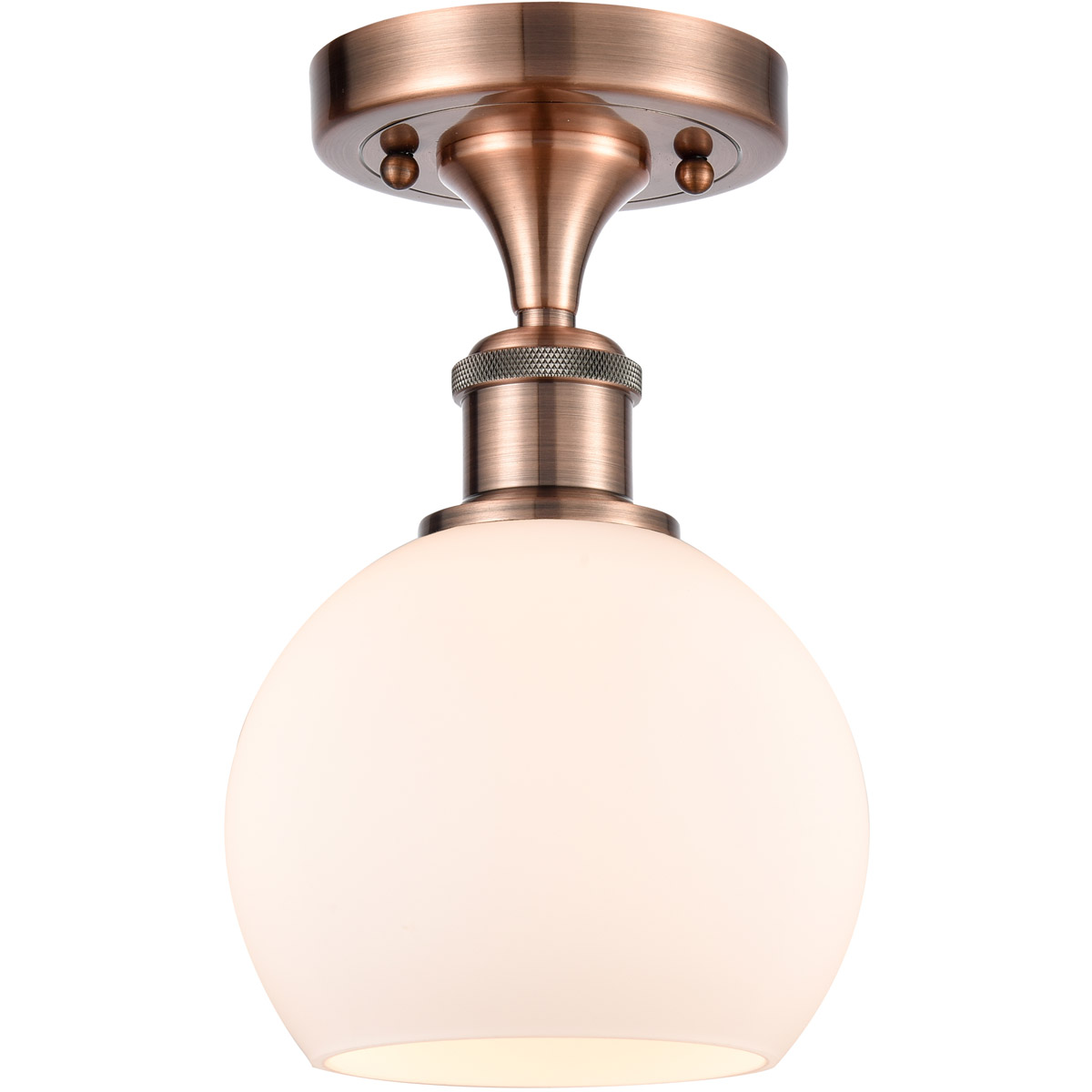 Innovations Lighting 516-1C-AC-G121-6-LED Ballston Athens LED 6 inch Antique Copper Semi-Flush Mount Ceiling Light in Matte White Glass