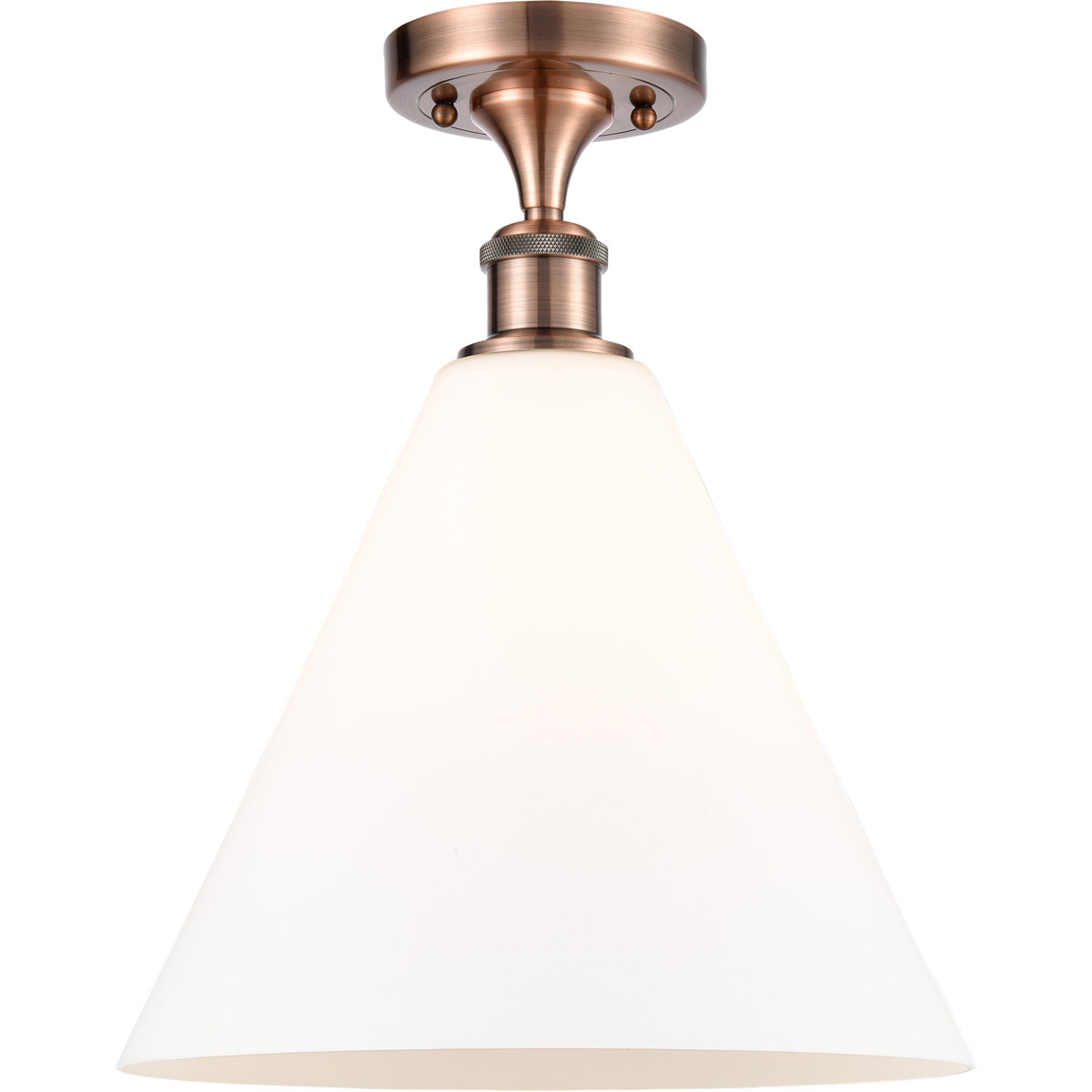 Innovations Lighting 516-1C-AC-GBC-121-LED Ballston Cone LED 12 inch Antique Copper Semi-Flush Mount Ceiling Light in Matte White Glass