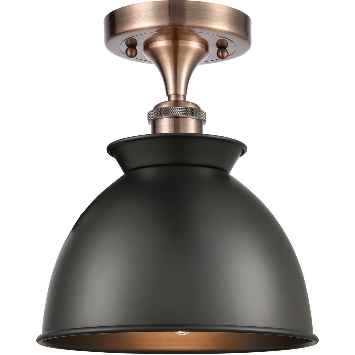 Innovations Lighting 516-1C-AC-M14-BK Ballston Adirondack 1 Light 9 inch Antique Copper Semi-Flush Mount Ceiling Light in Incandescent, Matte Black, B