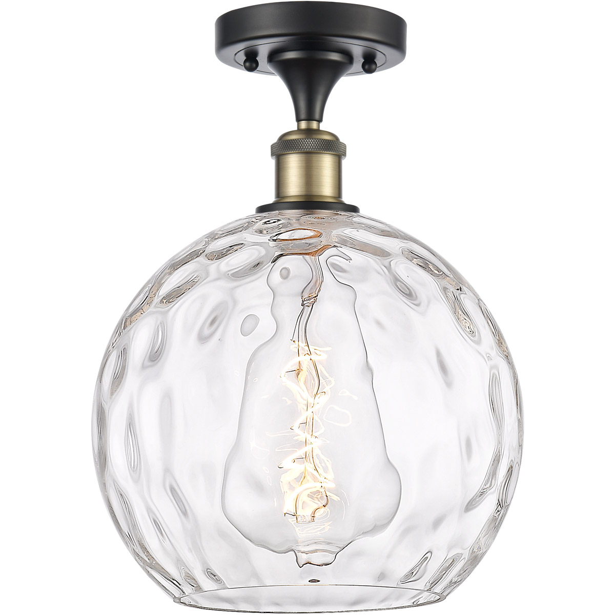 Innovations Lighting 516-1C-BAB-G1215-10-LED Ballston Athens Water Glass LED 10 inch Black Antique Brass Semi-Flush Mount Ceiling Light