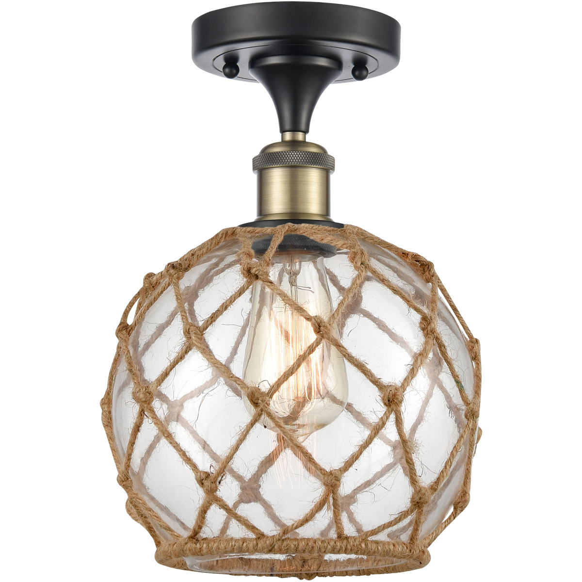 Innovations Lighting 516-1C-BAB-G122-8RB Ballston Farmhouse Rope 1 Light 8 inch Black Antique Brass Semi-Flush Mount Ceiling Light in Clear Glass with