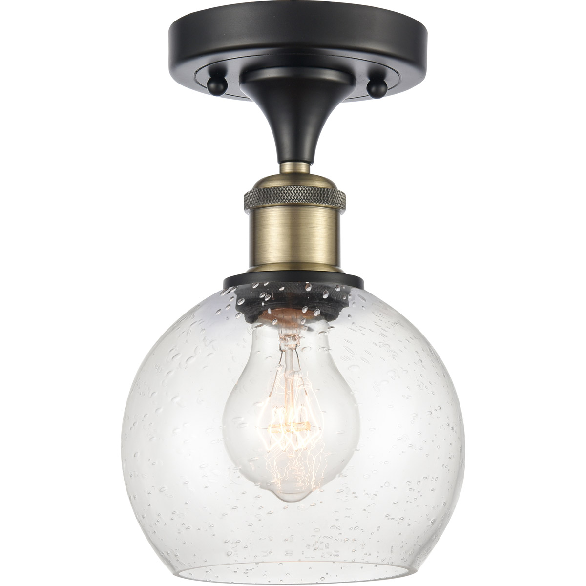 Innovations Lighting 516-1C-BAB-G124-6-LED Ballston Athens LED 6 inch Black Antique Brass Semi-Flush Mount Ceiling Light in Seedy Glass