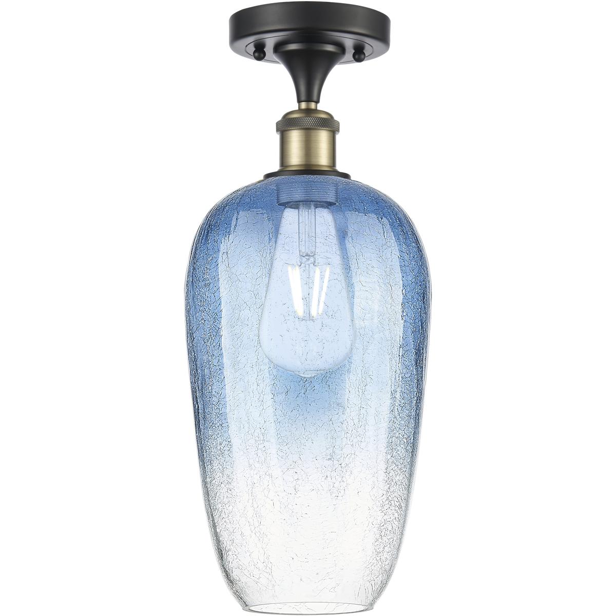 Innovations Lighting 516-1C-BAB-G484-7SB Ballston Brookhaven Flute 1 Light 7 inch Black Antique Brass Semi-Flush Mount Ceiling Light in Sapphire Blue