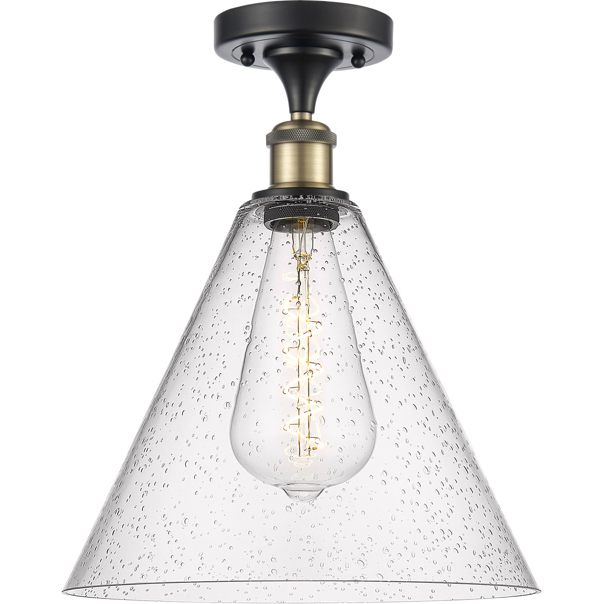 Innovations Lighting 516-1C-BAB-GBC-124 Ballston Cone 1 Light 12 inch Black Antique Brass Semi-Flush Mount Ceiling Light in Seedy Glass