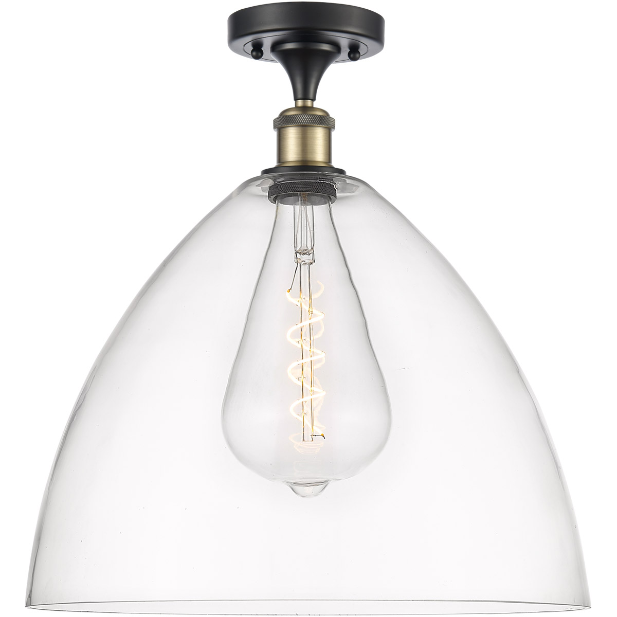 Innovations Lighting 516-1C-BAB-GBD-162-LED Ballston Dome LED 16 inch Black Antique Brass Semi-Flush Mount Ceiling Light in Clear Glass