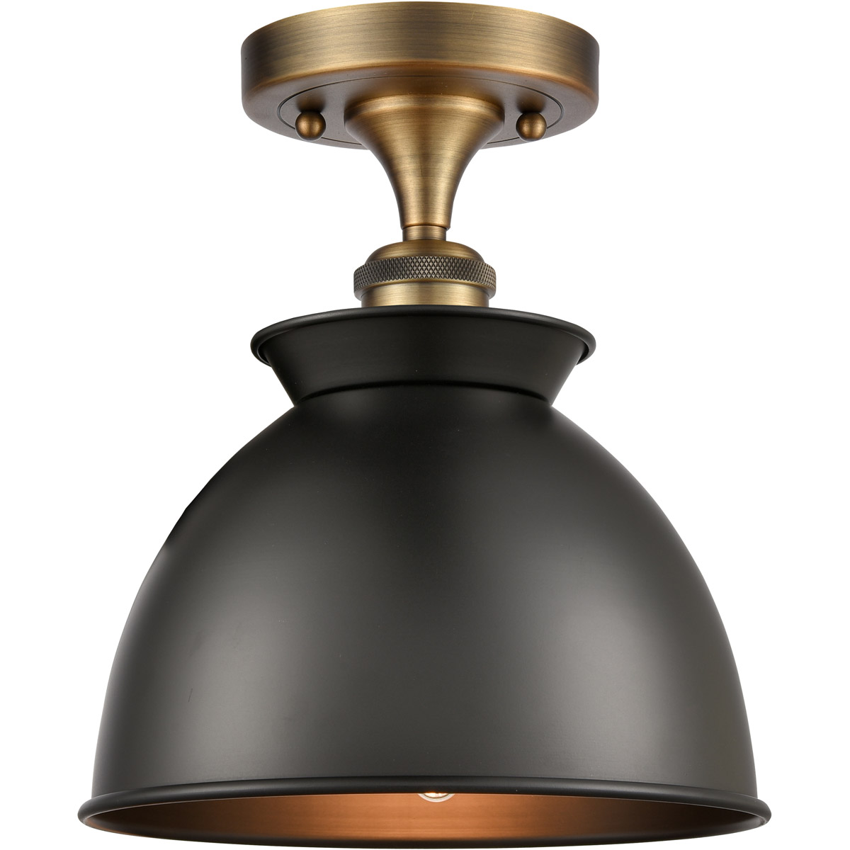 Innovations Lighting 516-1C-BB-M14-BK Ballston Adirondack 1 Light 9 inch Brushed Brass Semi-Flush Mount Ceiling Light in Incandescent, Matte Black, Ba