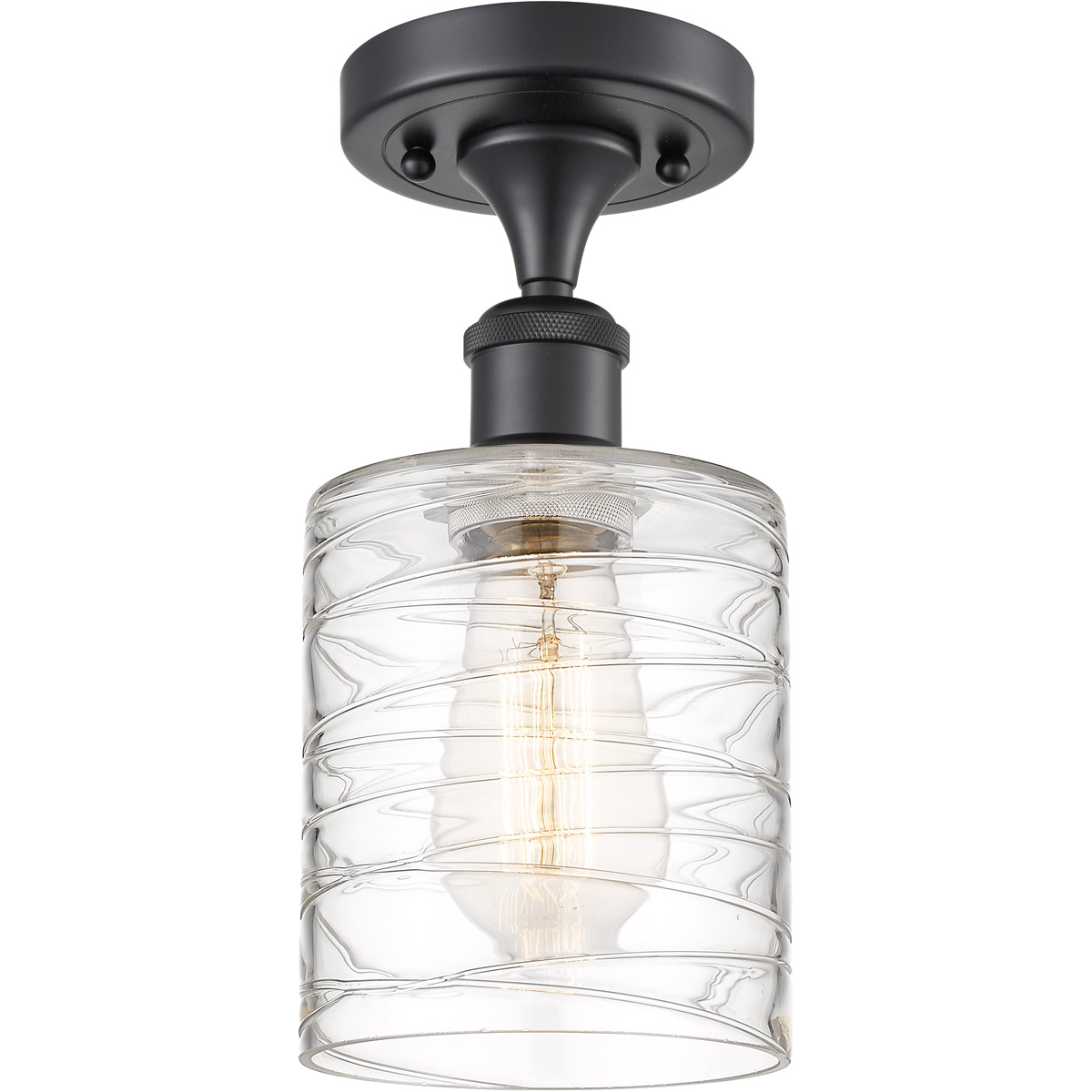 Innovations Lighting 516-1C-BK-G1113-LED Ballston Cobbleskill LED 5 inch Matte Black Semi-Flush Mount Ceiling Light in Deco Swirl Glass