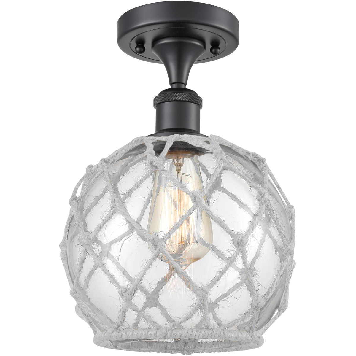 Innovations Lighting 516-1C-BK-G122-8RW Ballston Farmhouse Rope 1 Light 8 inch Matte Black Semi-Flush Mount Ceiling Light in Clear Glass with White Ro