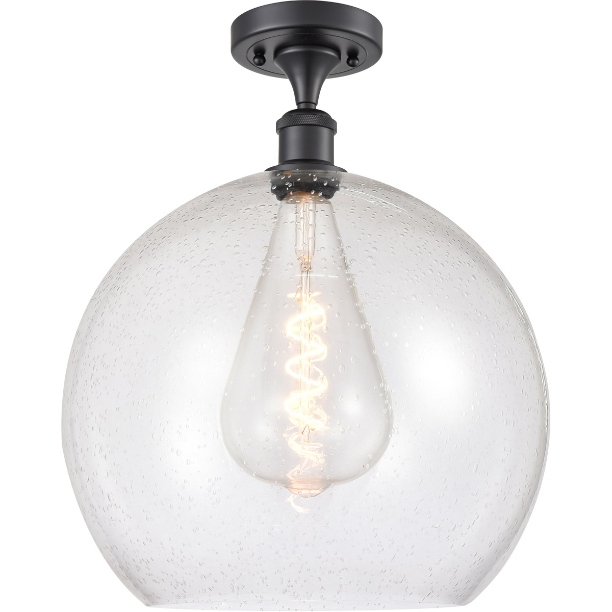 Innovations Lighting 516-1C-BK-G124-14-LED Ballston Athens LED 13.75 inch Matte Black Semi-Flush Mount Ceiling Light in Seedy Glass