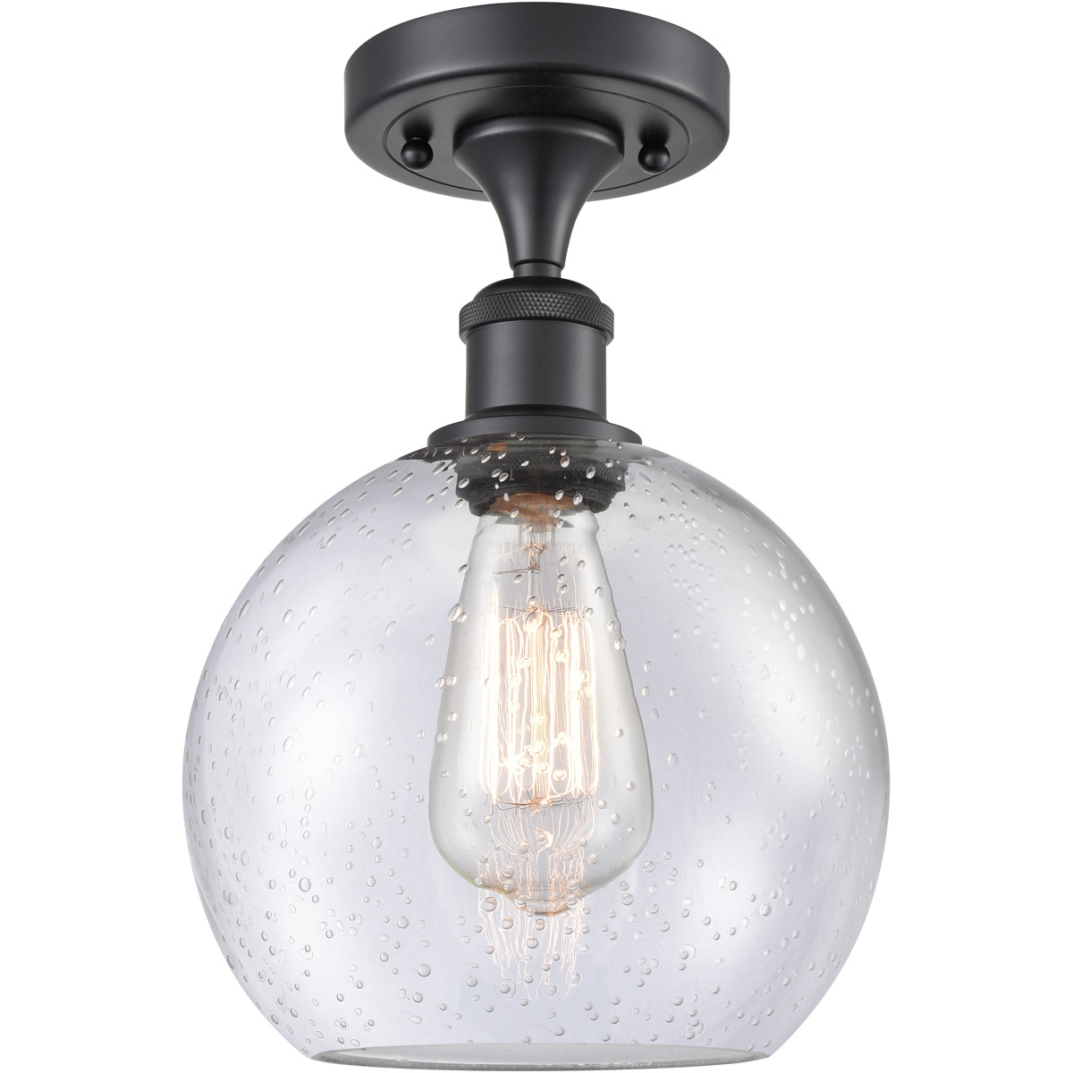 Innovations Lighting 516-1C-BK-G124-LED Ballston Athens LED 8 inch Matte Black Semi-Flush Mount Ceiling Light in Seedy Glass, Ballston