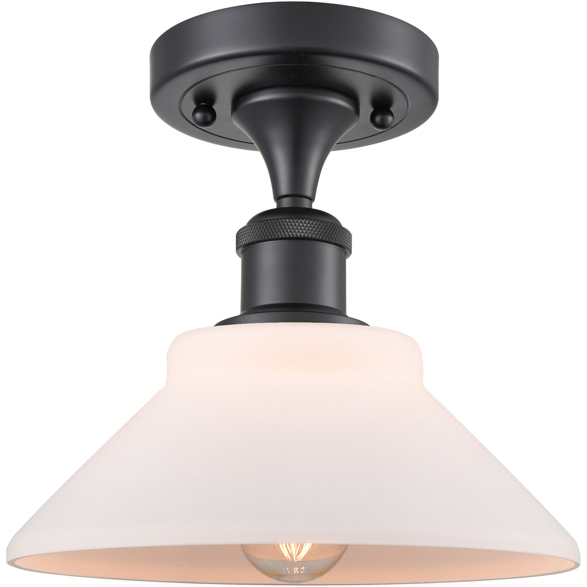 Innovations Lighting 516-1C-BK-G131-LED Ballston Orwell LED 8.38 inch Matte Black Semi-Flush Mount Ceiling Light in Matte White Glass, Ballston