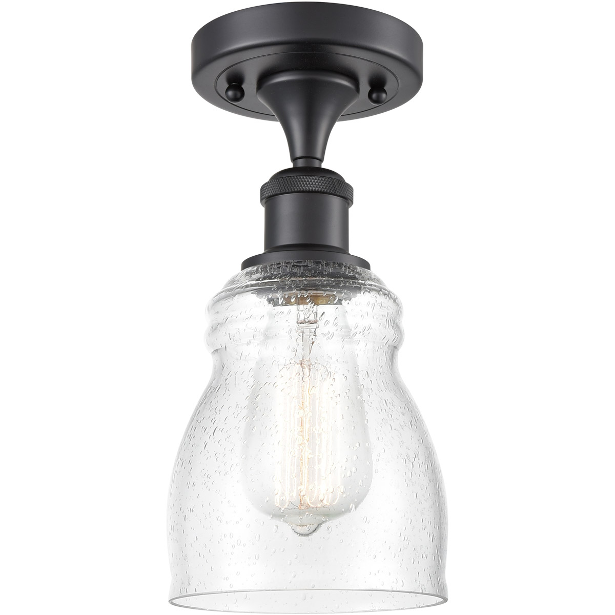 Innovations Lighting 516-1C-BK-G394-LED Ballston Ellery LED 5 inch Matte Black Semi-Flush Mount Ceiling Light in Seedy Glass, Ballston