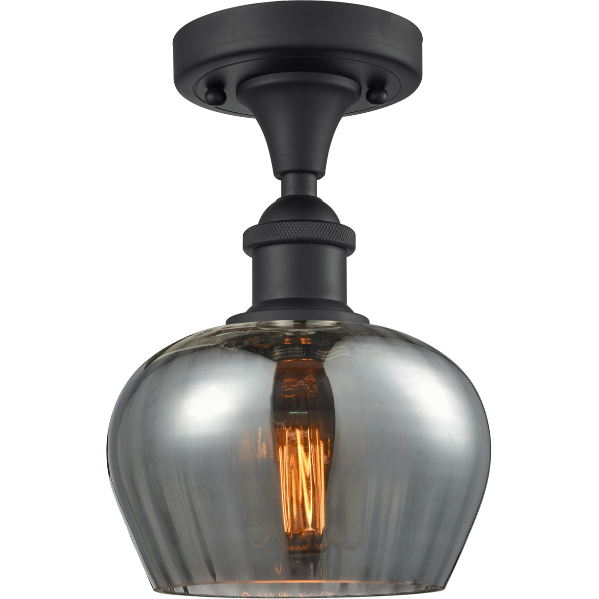 Innovations Lighting 516-1C-BK-G93 Ballston Fenton 1 Light 7 inch Matte Black Semi-Flush Mount Ceiling Light in Plated Smoke Glass, Ballston