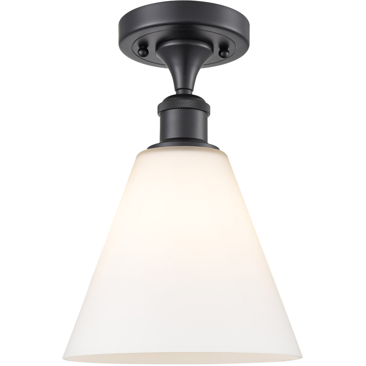 Innovations Lighting 516-1C-BK-GBC-81 Ballston Cone 1 Light 8 inch Matte Black Semi-Flush Mount Ceiling Light in Matte White Glass