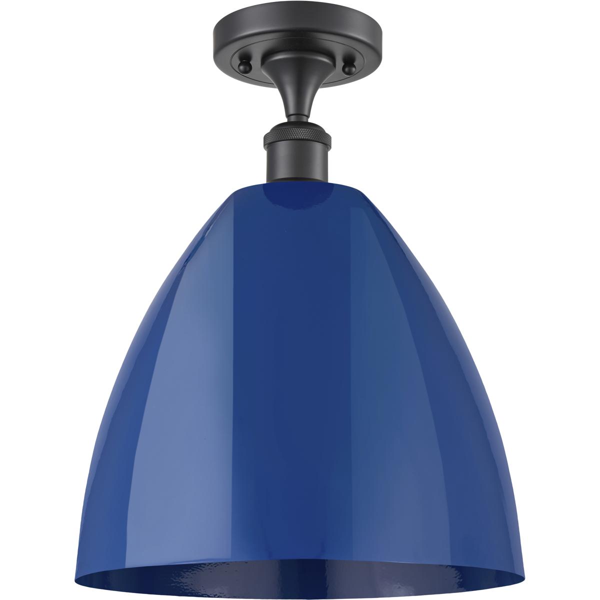Innovations Lighting 516-1C-BK-MBD-12-BL-LED Ballston Plymouth Dome LED 12 inch Matte Black Semi-Flush Mount Ceiling Light in Matte Blue