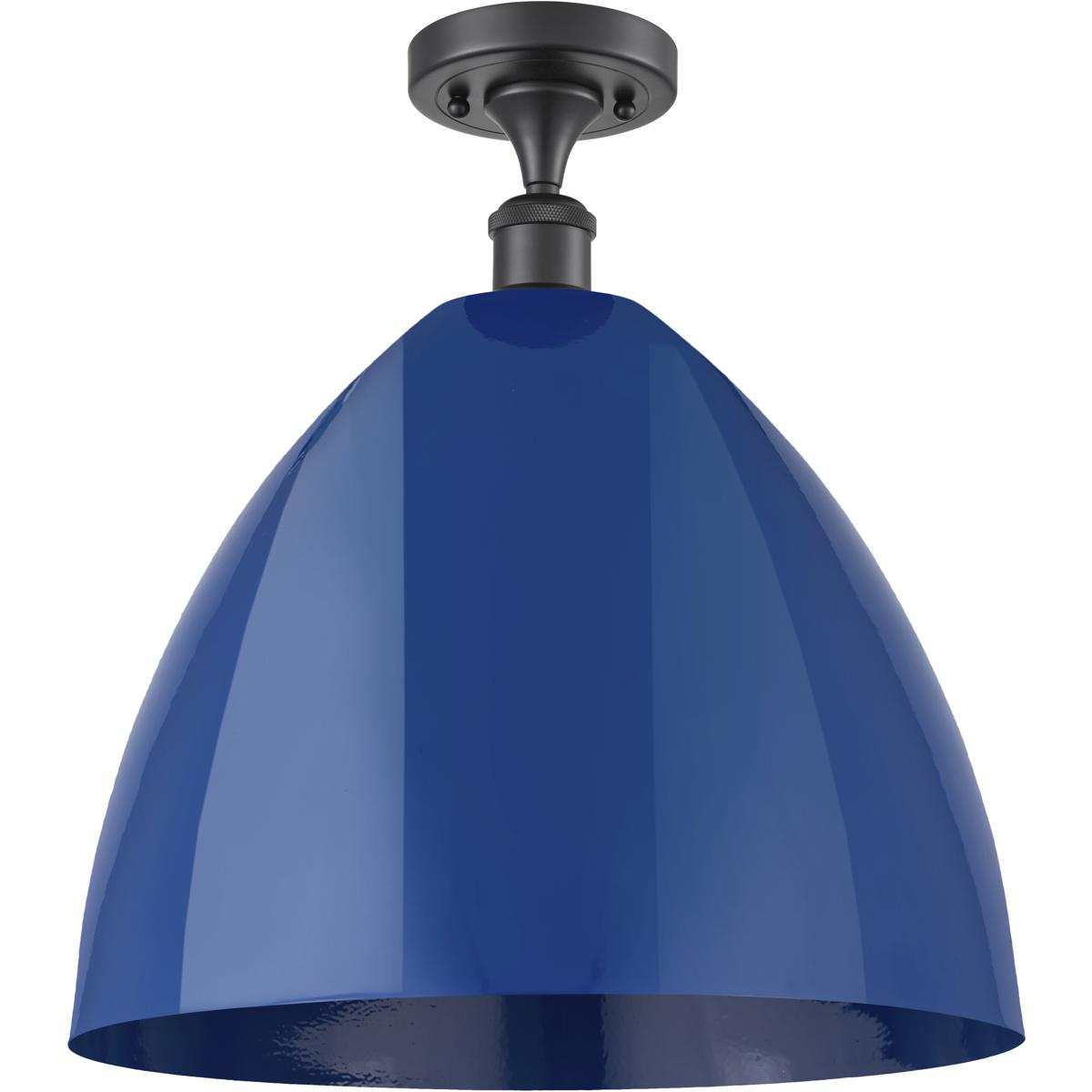 Innovations Lighting 516-1C-BK-MBD-16-BL-LED Ballston Plymouth Dome LED 16 inch Matte Black Semi-Flush Mount Ceiling Light in Matte Blue