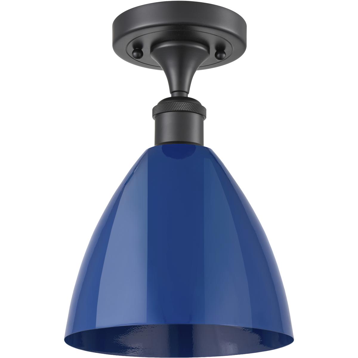 Innovations Lighting 516-1C-BK-MBD-75-BL-LED Ballston Plymouth Dome LED 7.5 inch Matte Black Semi-Flush Mount Ceiling Light in Matte Blue