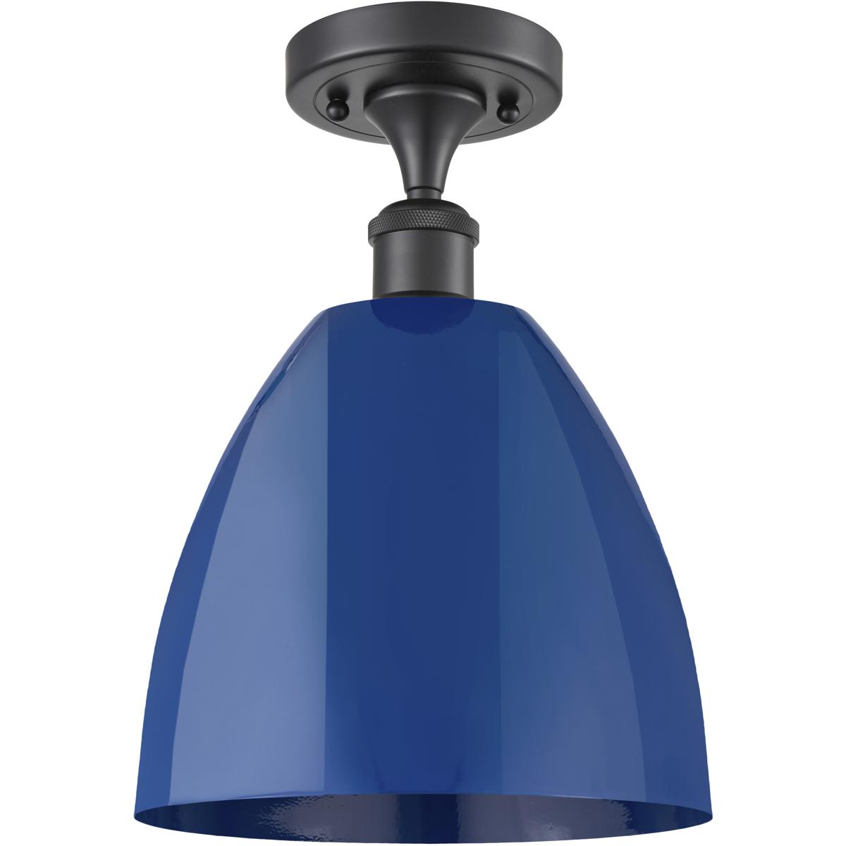 Innovations Lighting 516-1C-BK-MBD-9-BL-LED Ballston Plymouth Dome LED 9 inch Matte Black Semi-Flush Mount Ceiling Light in Matte Blue