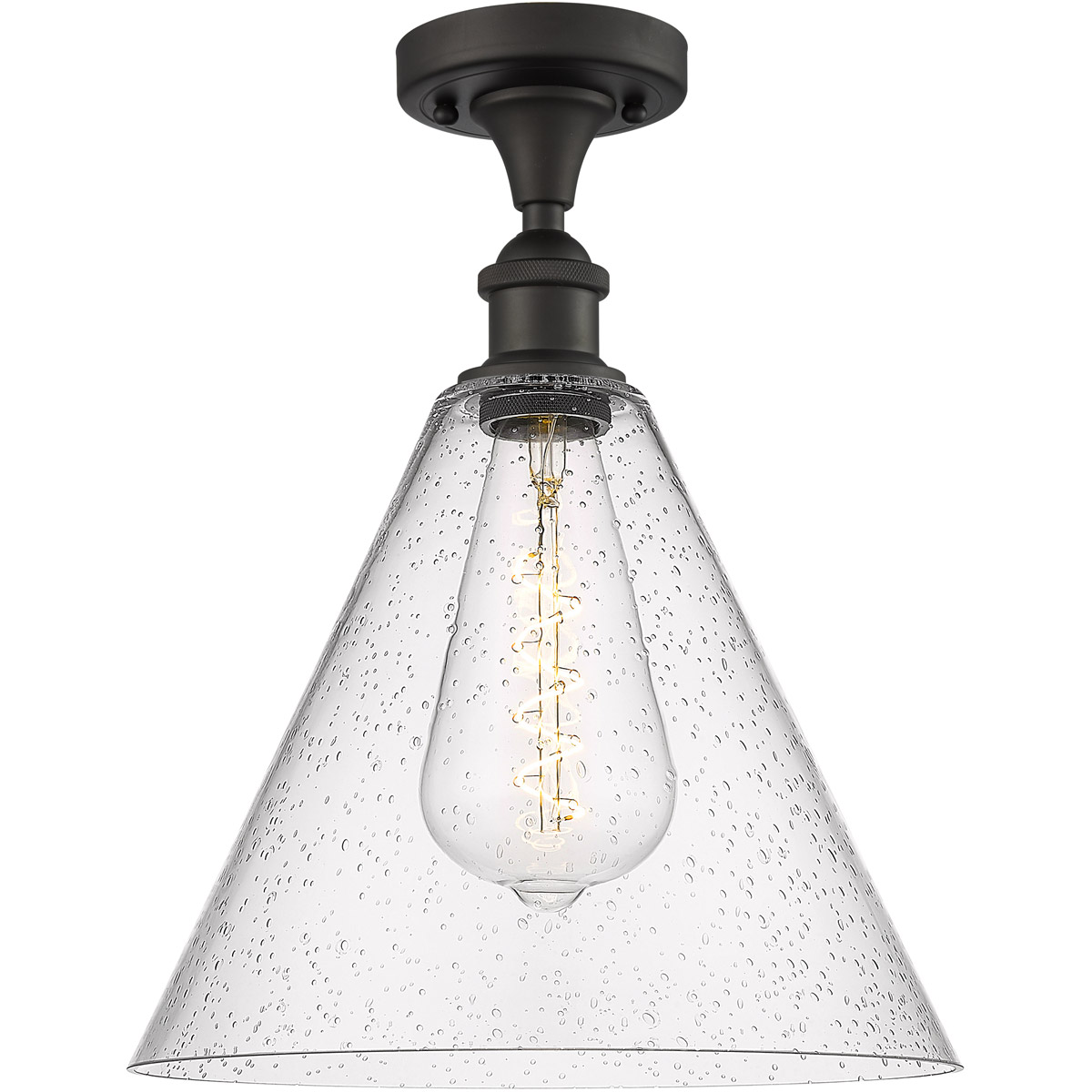 Innovations Lighting 516-1C-OB-GBC-124-LED Ballston Cone LED 12 inch Oil Rubbed Bronze Semi-Flush Mount Ceiling Light in Seedy Glass