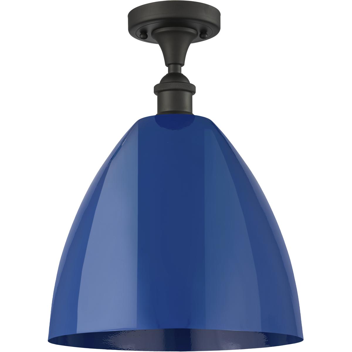 Innovations Lighting 516-1C-OB-MBD-12-BL-LED Ballston Plymouth Dome LED 12 inch Oil Rubbed Bronze Semi-Flush Mount Ceiling Light in Matte Blue