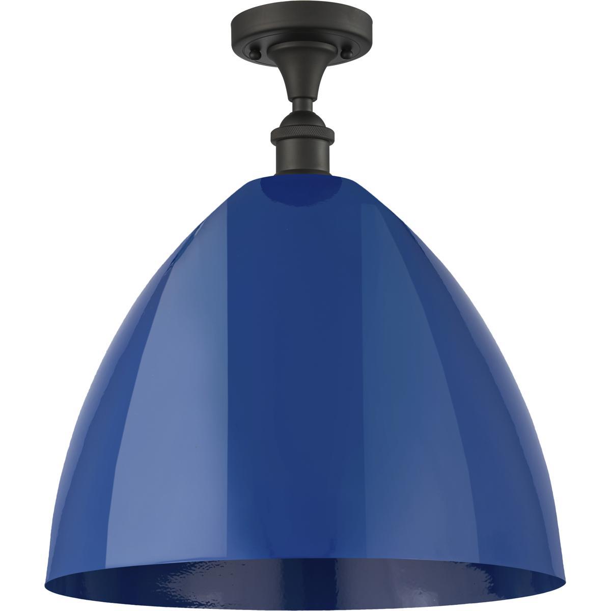 Innovations Lighting 516-1C-OB-MBD-16-BL-LED Ballston Plymouth Dome LED 16 inch Oil Rubbed Bronze Semi-Flush Mount Ceiling Light in Matte Blue