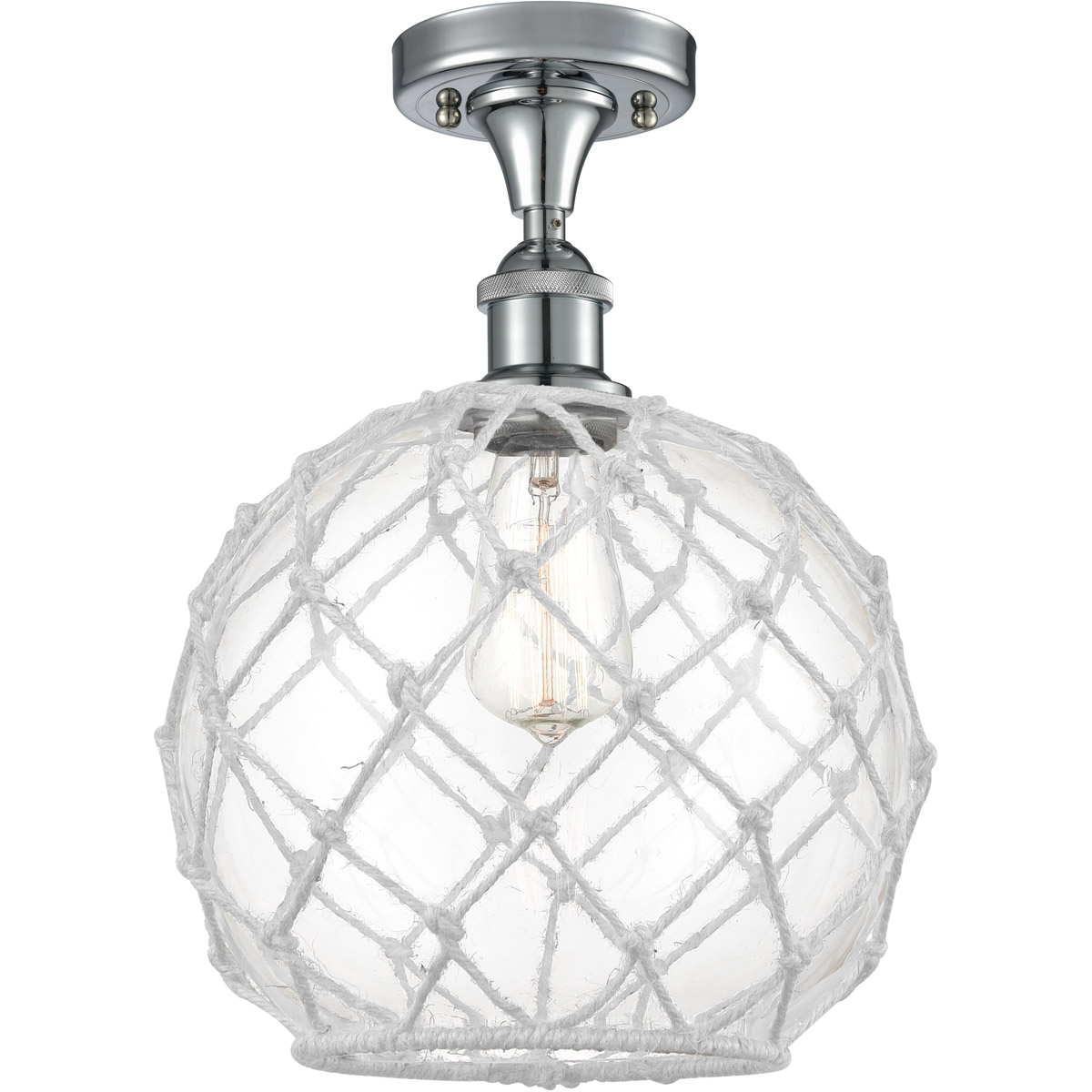 Innovations Lighting 516-1C-PC-G122-10RW Ballston Large Farmhouse Rope 1 Light 10 inch Polished Chrome Semi-Flush Mount Ceiling Light in Clear Glass w