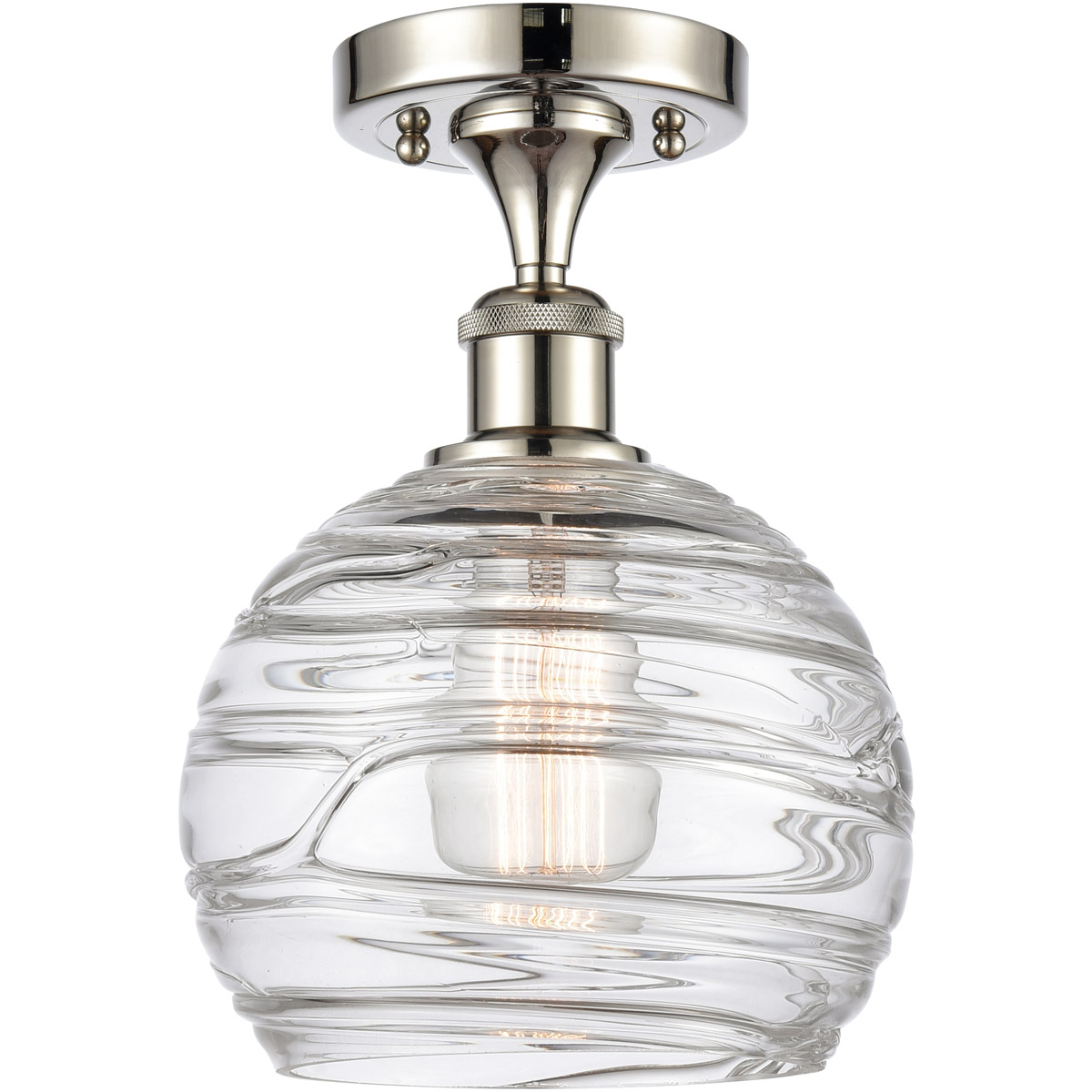 Innovations Lighting 516-1C-PN-G1213-8-LED Ballston Deco Swirl LED 8 inch Polished Nickel Semi-Flush Mount Ceiling Light, Ballston