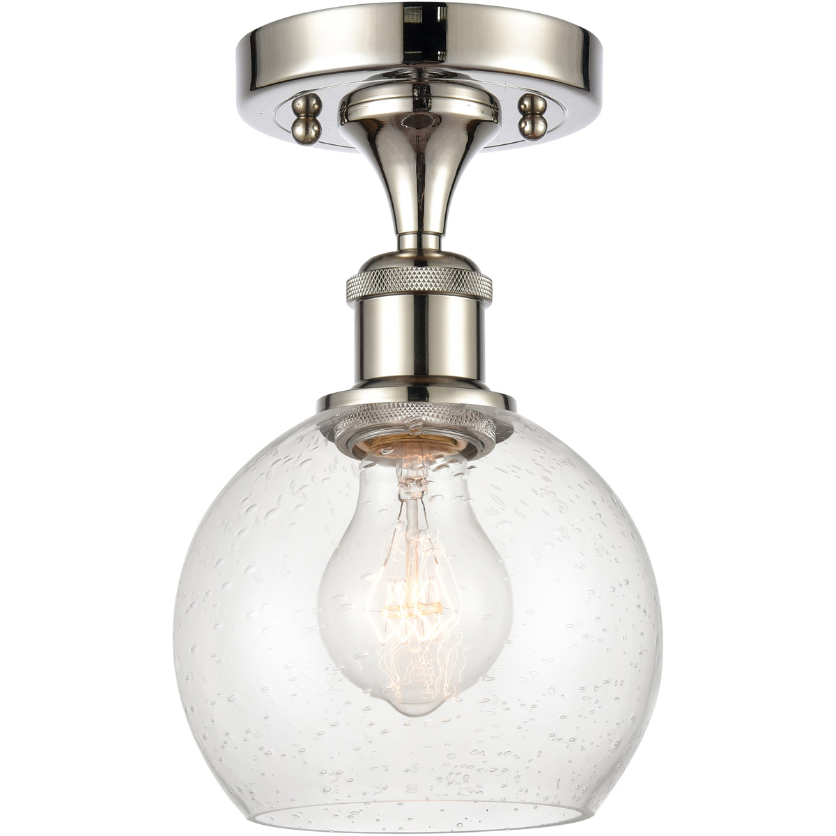 Innovations Lighting 516-1C-PN-G124-6-LED Ballston Athens LED 6 inch Polished Nickel Semi-Flush Mount Ceiling Light in Seedy Glass