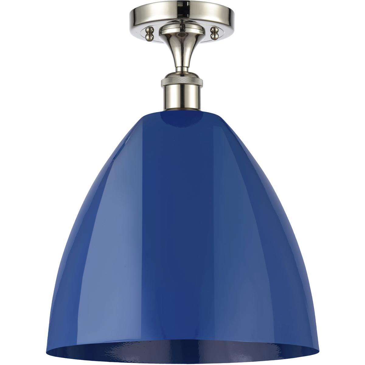 Innovations Lighting 516-1C-PN-MBD-12-BL-LED Ballston Plymouth Dome LED 12 inch Polished Nickel Semi-Flush Mount Ceiling Light in Matte Blue