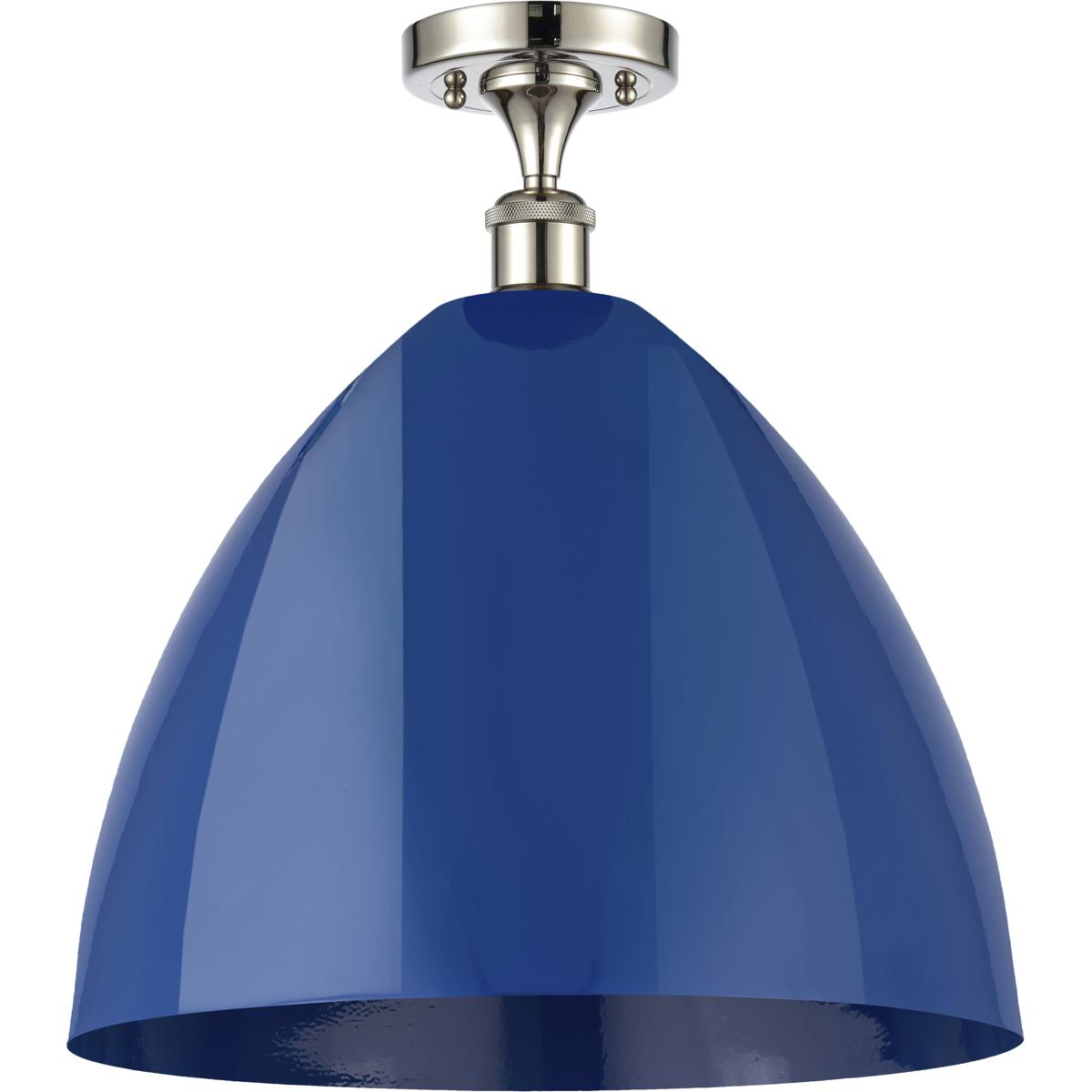Innovations Lighting 516-1C-PN-MBD-16-BL-LED Ballston Plymouth Dome LED 16 inch Polished Nickel Semi-Flush Mount Ceiling Light in Matte Blue