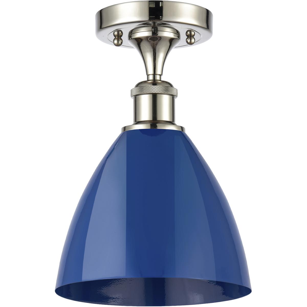 Innovations Lighting 516-1C-PN-MBD-75-BL-LED Ballston Plymouth Dome LED 7.5 inch Polished Nickel Semi-Flush Mount Ceiling Light in Matte Blue