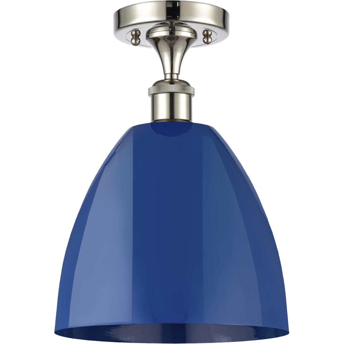 Innovations Lighting 516-1C-PN-MBD-9-BL-LED Ballston Plymouth Dome LED 9 inch Polished Nickel Semi-Flush Mount Ceiling Light in Matte Blue