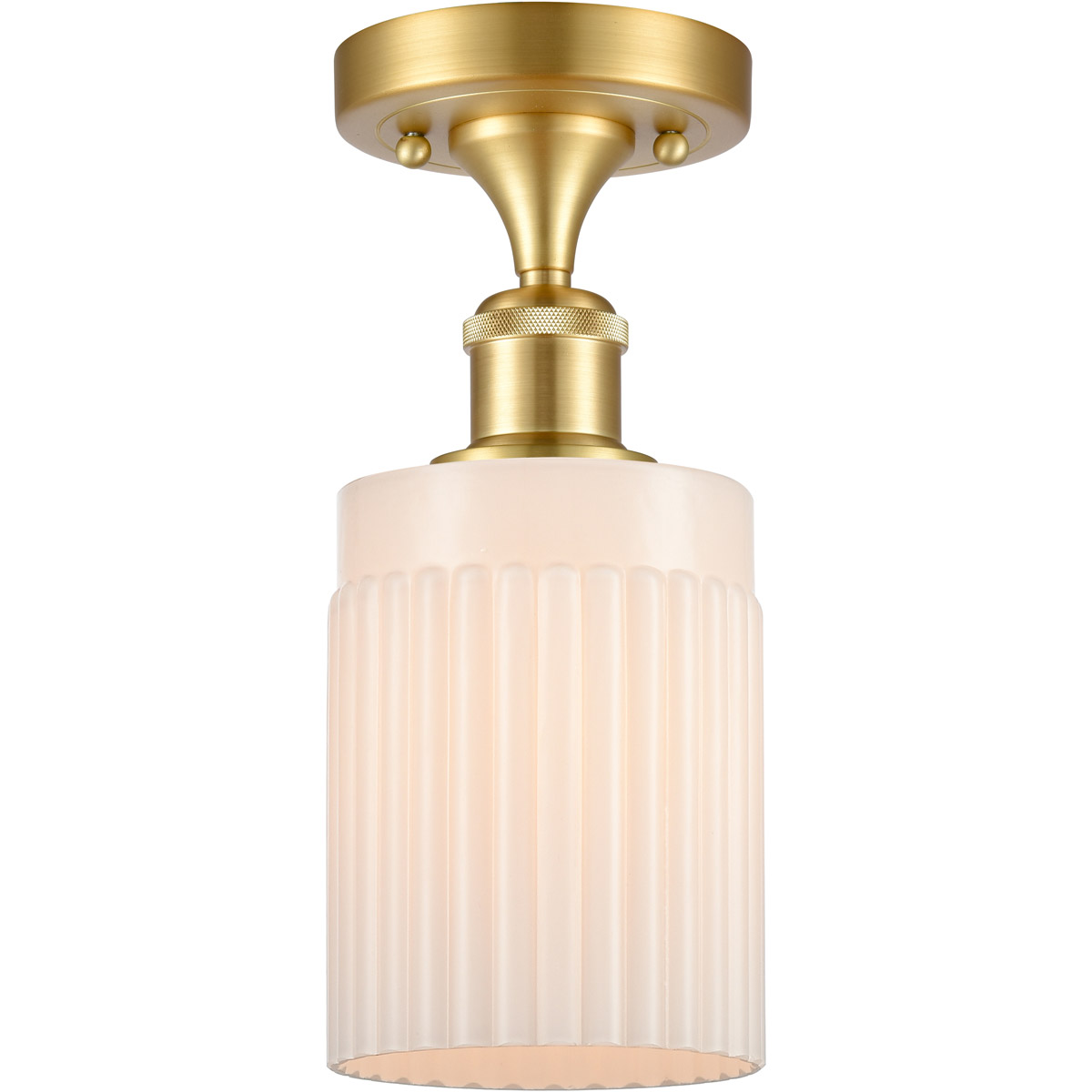 Innovations Lighting 516-1C-SG-G341-LED Ballston Hadley LED 4.5 inch Satin Gold Semi-Flush Mount Ceiling Light in Matte White Glass, Ballston