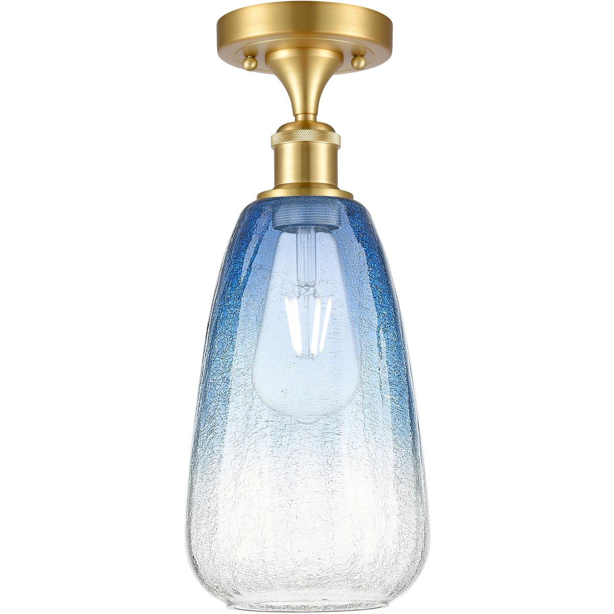 Innovations Lighting 516-1C-SG-G480-6SB Ballston Brookhaven Almond 1 Light 6 inch Satin Gold Semi-Flush Mount Ceiling Light in Sapphire Blue Glass
