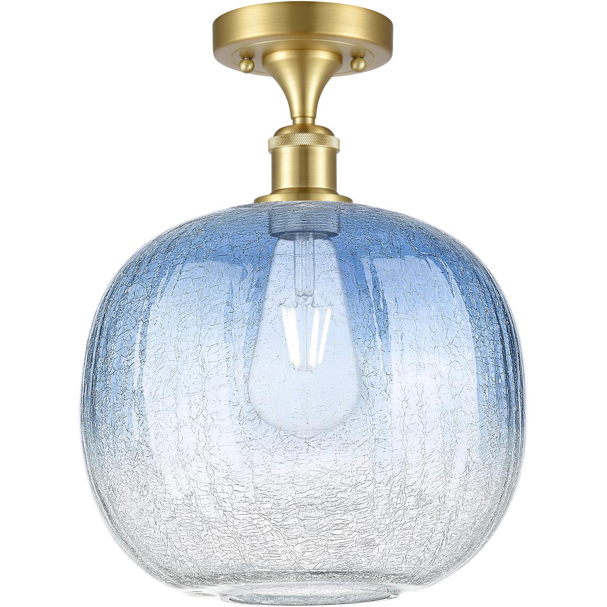 Innovations Lighting 516-1C-SG-G481-10SB Ballston Brookhaven Sphere 1 Light 10.5 inch Satin Gold Semi-Flush Mount Ceiling Light in Sapphire Blue Glass