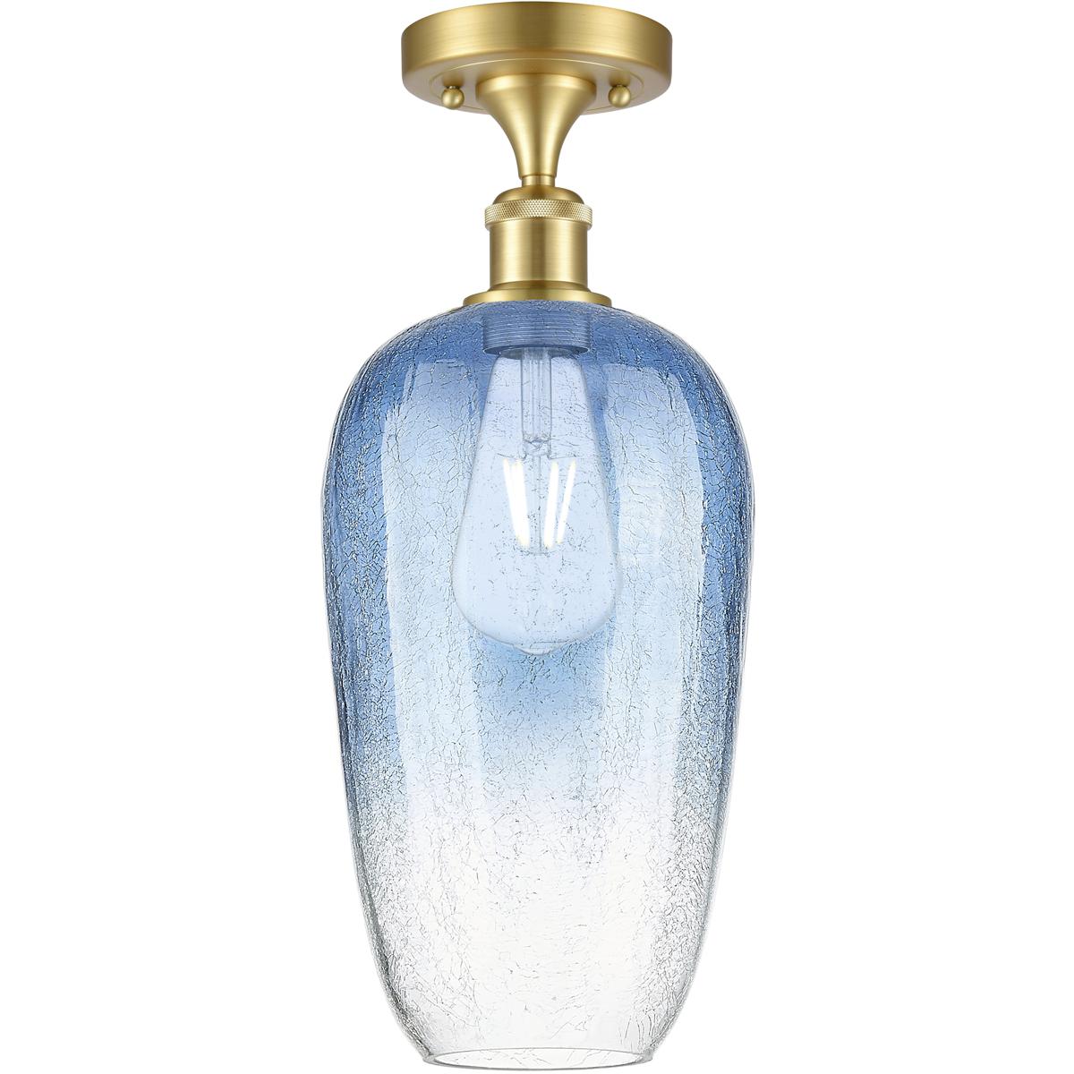 Innovations Lighting 516-1C-SG-G484-7SB Ballston Brookhaven Flute 1 Light 7 inch Satin Gold Semi-Flush Mount Ceiling Light in Sapphire Blue Glass