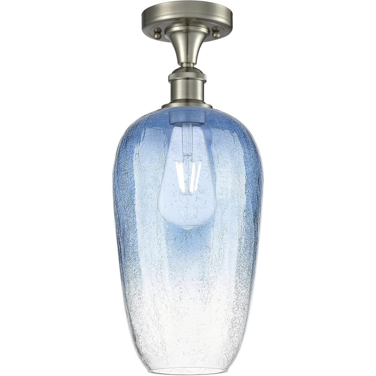 Innovations Lighting 516-1C-SN-G484-7SB Ballston Brookhaven Flute 1 Light 7 inch Brushed Satin Nickel Semi-Flush Mount Ceiling Light in Sapphire Blue