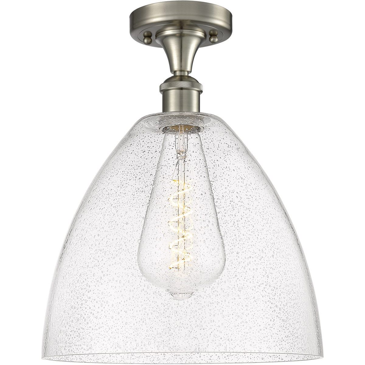 Innovations Lighting 516-1C-SN-GBD-124-LED Ballston Dome LED 12 inch Brushed Satin Nickel Semi-Flush Mount Ceiling Light in Seedy Glass