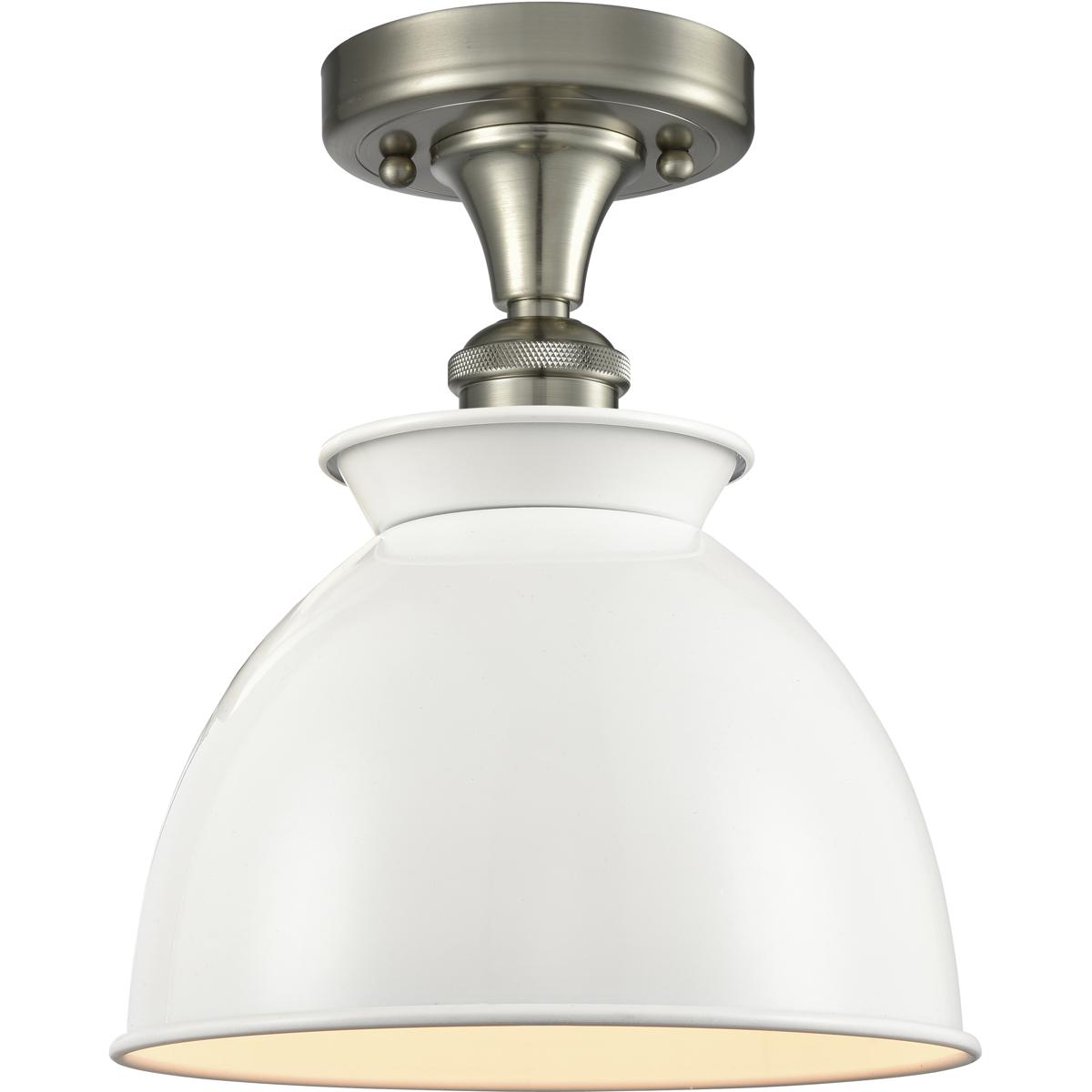 Innovations Lighting 516-1C-SN-M14-W Ballston Adirondack 1 Light 9 inch Brushed Satin Nickel Semi-Flush Mount Ceiling Light in Incandescent, Glossy Wh
