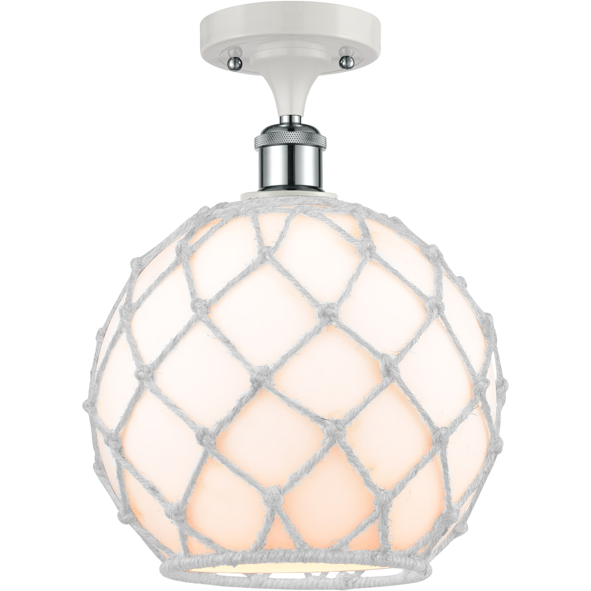 Innovations Lighting 516-1C-WPC-G121-10RW-LED Ballston Large Farmhouse Rope LED 10 inch White and Polished Chrome Semi-Flush Mount Ceiling Light in Wh